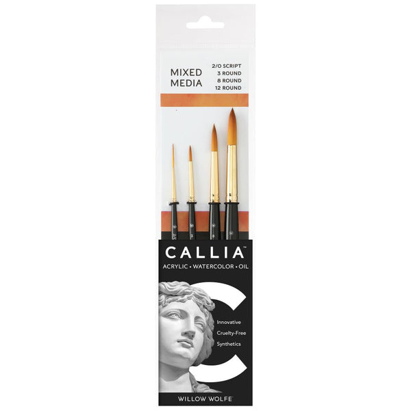 Willow Wolfe Callia Artist Mixed Media StarWillow Wolfe Callia Artist Mixed Media Basic Brush Set Script and Roundser Brush Set Liner, Round, Angle, Flat