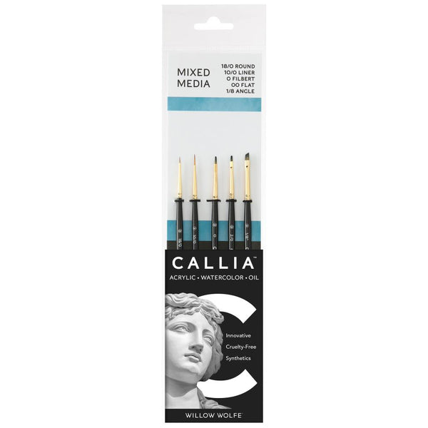 Willow Wolfe Callia Artist Mixed Media Detail Brush Set Round, Liner, Filbert, Flat, Angle