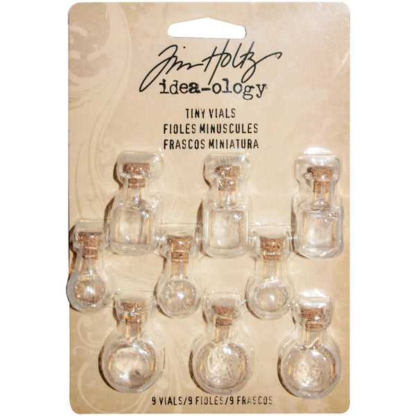 Idea-Ology Tiny Corked Glass Vials 9/Pkg - Assorted Clear Shapes 1"x.25"