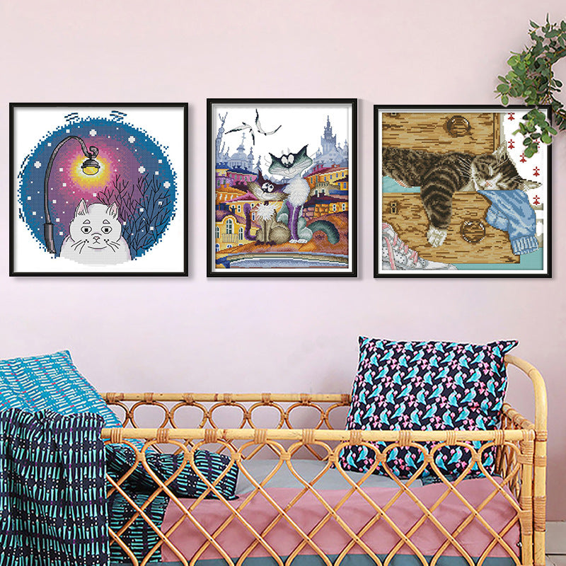 Poppy Crafts Cross-Stitch Kit - Blue White Cat*
