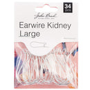 John Bead Earwire Kidney Large 33x15mm 34 pack  Silver*