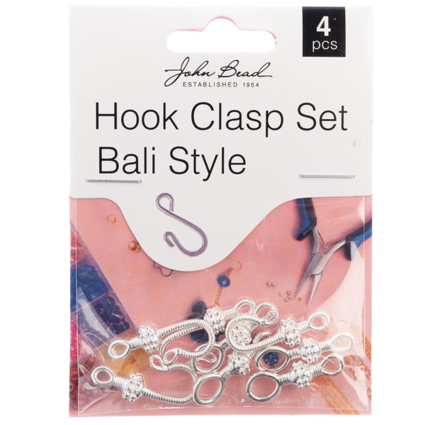 John Bead Bali Style Hook Clasp Set 25mm 4 pack  Silver*