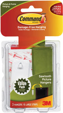 Command Large Sawtooth Picture Hangers, White - 3 Hangers & 6 Strips*