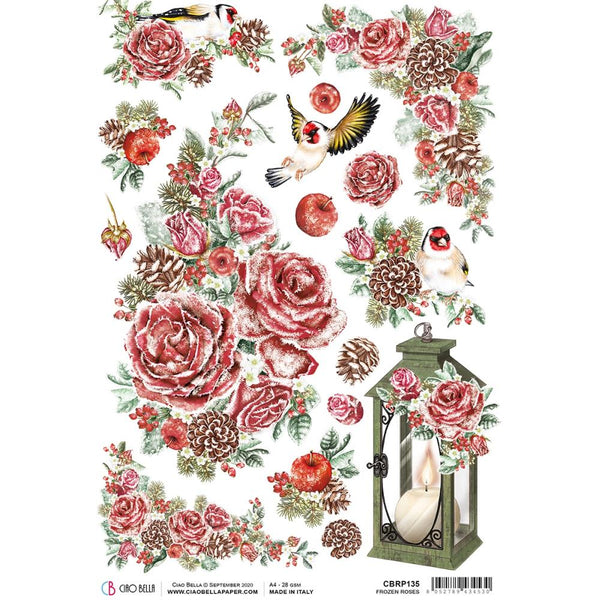 Ciao Bella Rice Paper Sheet A4 - Medallions, Frozen Roses