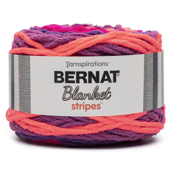 Bernat Blanket Stripes Yarn - Neon Plum