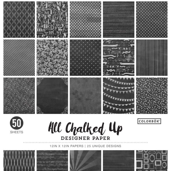 Colorbok 68lb Designer Single-Sided Paper 12in x 12in 50/Pkg - All Chalked Up, 25 Designs/2 Each*