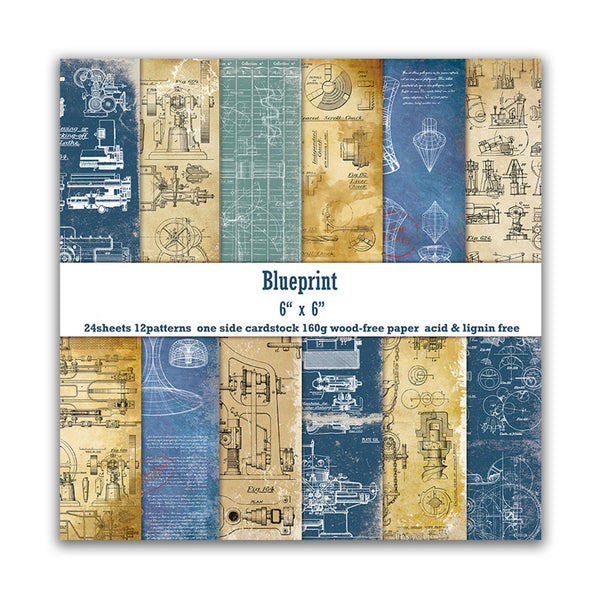 Poppy Crafts 6"x6" Paper Pack #197 - Blueprint