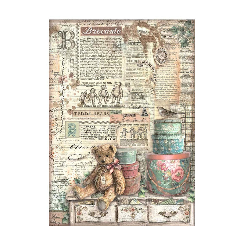 Stamperia Rice Paper Sheet A4 - Brocante Antiques - Teddy Bear