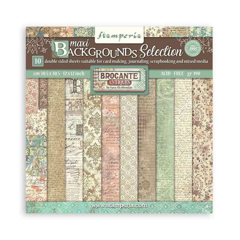 Stamperia Double-Sided Paper Pad 12"x 12" 10/Pkg - Maxi Background Selection - Brocante Antiques