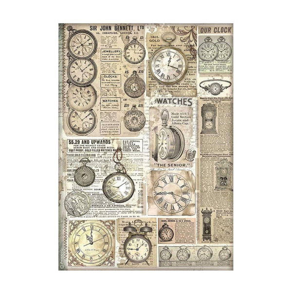 Stamperia Rice Paper Sheet A4 - Brocante Antiques - Clocks