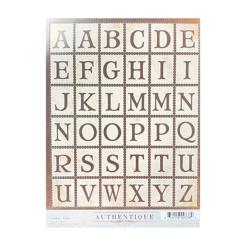 Authentique Alphabet 6'' x 8'' Stickers - Square Classic Type - Brown*