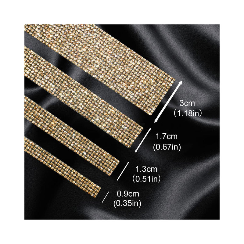 Poppy Crafts Self-adhesive Diamond Rhinestone Ribbon - Gold 4 Pack