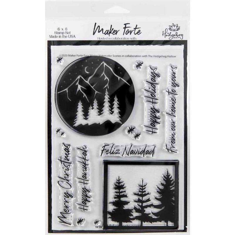 Maker Forte Clear Stamps By Hedgehog Hollow 6"X8" - Easy Winter Watercolour Scenes*