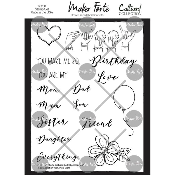 Maker Forte Cultured Collection Clear Stamps 6"X8" - ASL Happy*