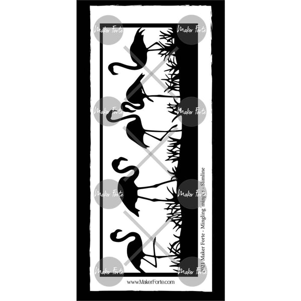 Maker Forte Stamp & Stencil Silhouettes - Mingling 'mingos Slimline