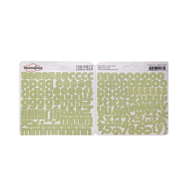 Sassafras - 158 Piece Alphabet Cardstock Stickers -Green Graph