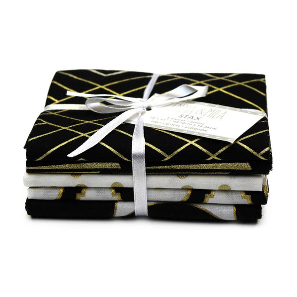 Camelot Fat Quarter Bundle 18"x21" 5pcs Emma & Mila - Black Metallic Gold