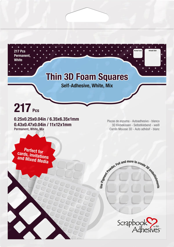 Scrapbook Adhesives Thin 3D Adhesive Foam Squares 217/Pkg
White (63) .43"X.47" & (154) .25"X.25"