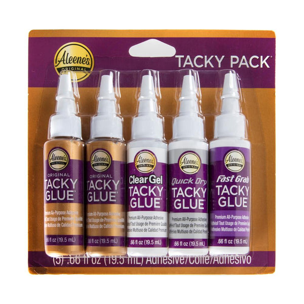 Aleene's Try Me Size Tacky Pack .66oz 5 pack - Clear Gel, Quick Dry, Fast Grab, 2 Original Tacky
