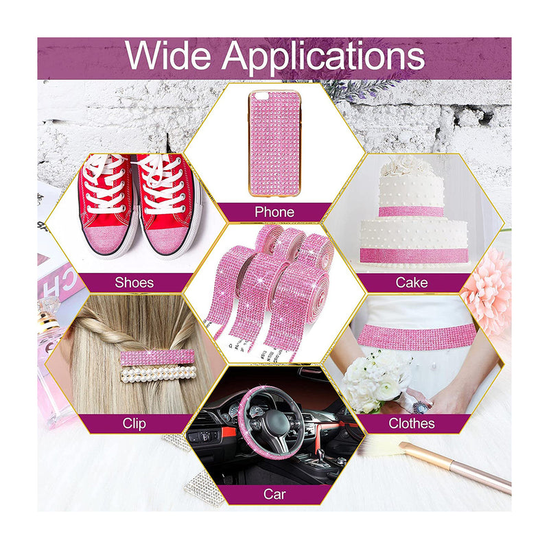 Poppy Crafts Self-adhesive Diamond Rhinestone Ribbon - Pink 4 Pack*