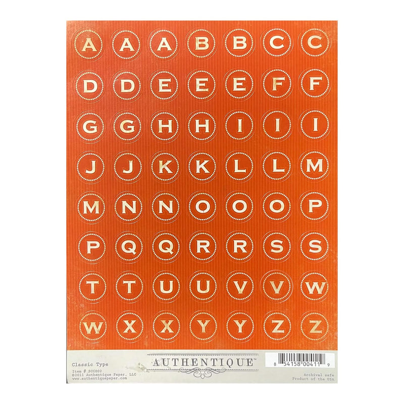 Authentique Alphabet 6'' x 8'' Stickers - Round Classic Type - Orange*