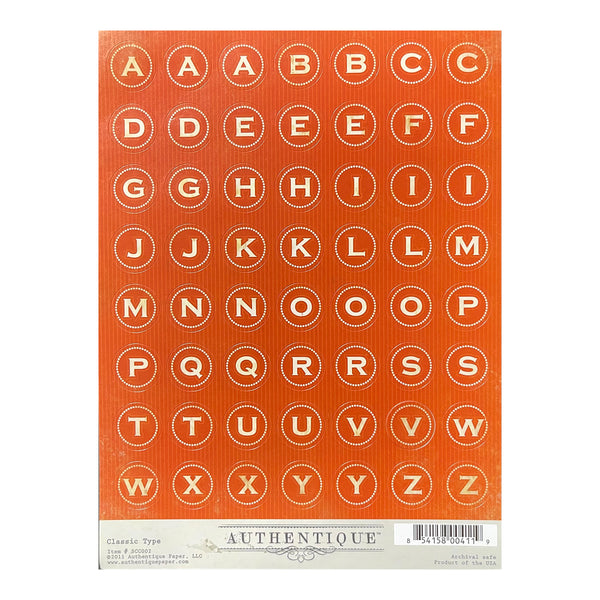 Authentique Alphabet 6'' x 8'' Stickers - Round Classic Type - Orange*