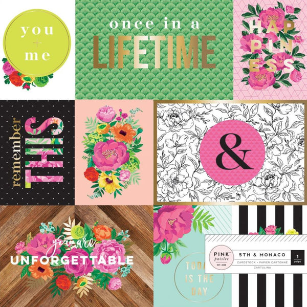 Pink Paislee 5th and Monaco - Specialty Paper 12in x 12in - Double-Sided Cardstock with Gold Foil*