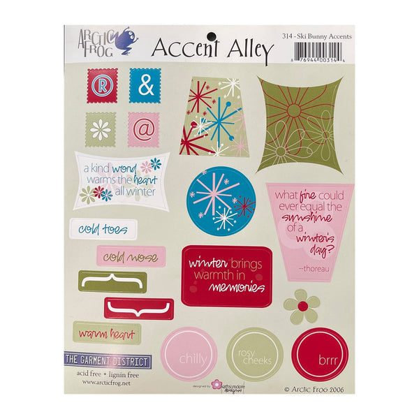 Arctic Frog Accent Alley 8"x9" Sticker Sheet - Ski Bunny