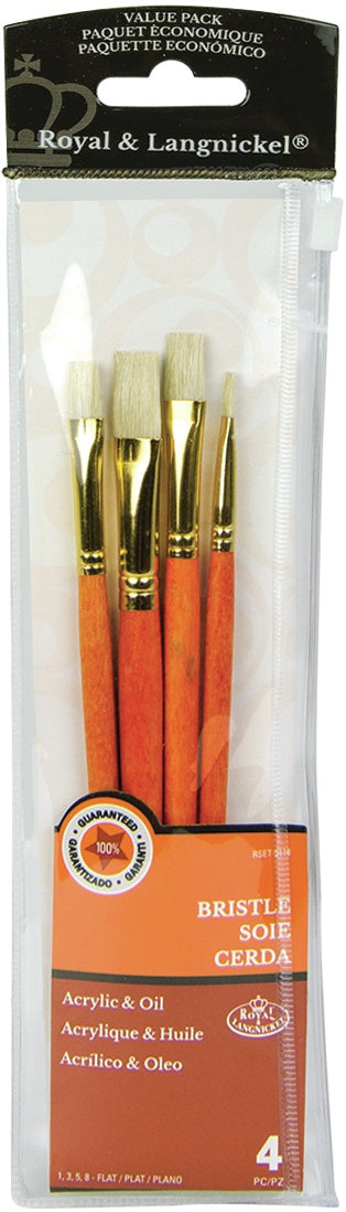 Royal Brush Bristle Value Pack Brush Set Flat 4 pack