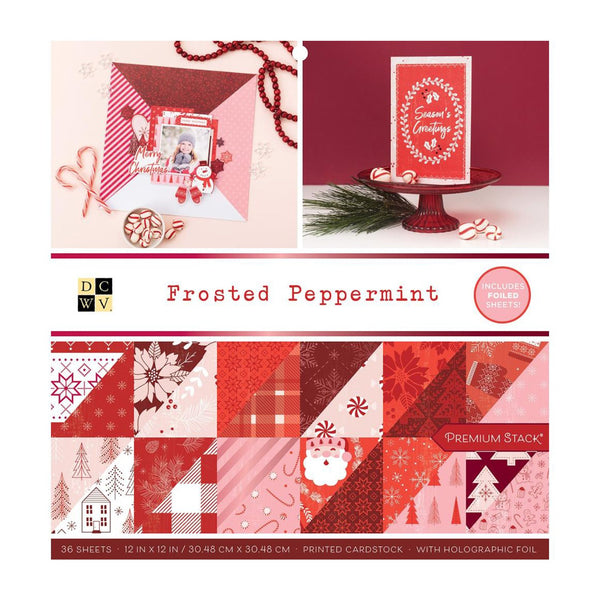 DCWV Double-Sided Cardstock Stack 12"x 12" 36 Pack - Frosted Peppermint, W/Holographic Foil
