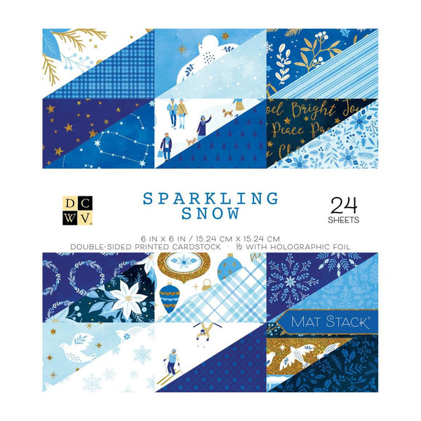 DCWV Double-Sided Cardstock Mat Stack 6"x 6" 24 Pack - Sparkling Snow, W/Holographic Foil