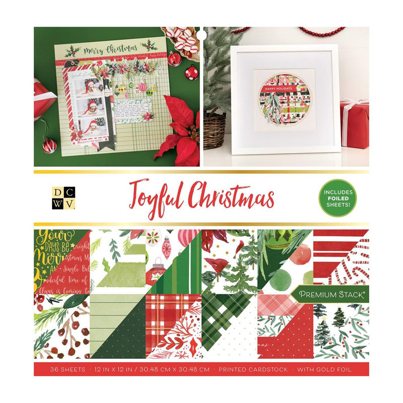 DCWV Double-Sided Cardstock Stack 12"x 12" 36 Pack - Joyful Christmas, W/Gold Foil