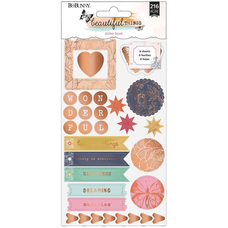 BoBunny Beautiful Things Sticker Book 8/Sheets with Copper Foil