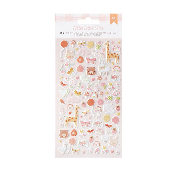 American Crafts Hello Little Girl Puffy Stickers 100/Pkg - Phrase