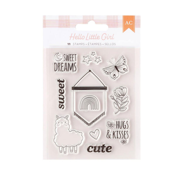 American Crafts Hello Little Girl Mini Stamp Set