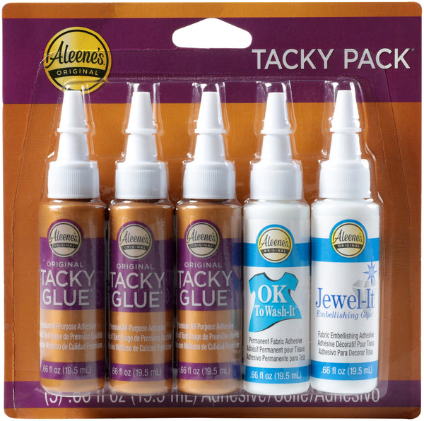 Aleene's Try Me Size Tacky Pack 0.66 fl.oz. 5 Pack - Jewel-It, Ok To Wash-It and 3 Original