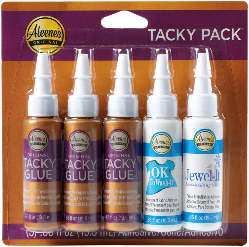 Aleene's Try Me Size Tacky Pack 0.66 fl.oz. 5 Pack - Jewel-It, Ok To Wash-It and 3 Original*