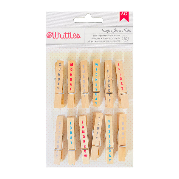 American Crafts - Whittles Screen printed Clothespins 12 Pack - Days