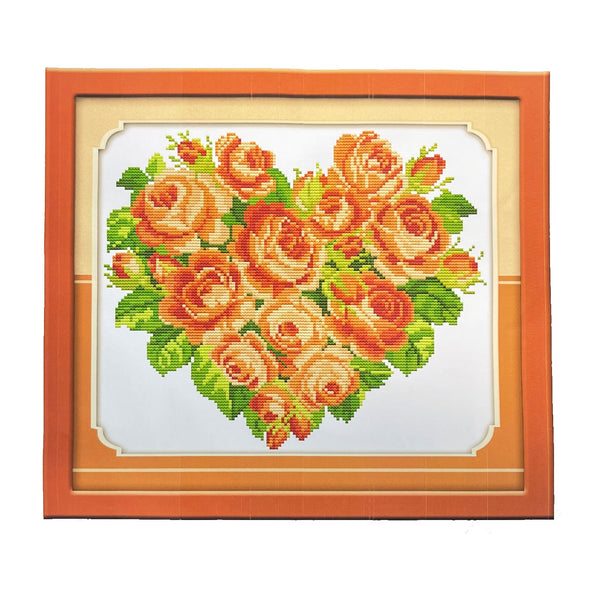 Poppy Crafts Cross-Stitch Kit 38 - Rose Heart - Orange