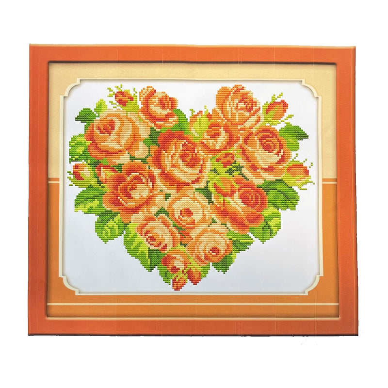 Poppy Crafts Cross-Stitch Kit 38 - Rose Heart - Orange*