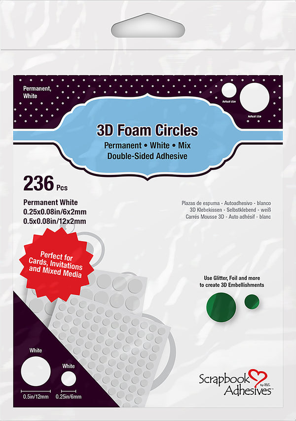 Scrapbook Adhesives 3D Foam Circles White, Assorted Sizes
