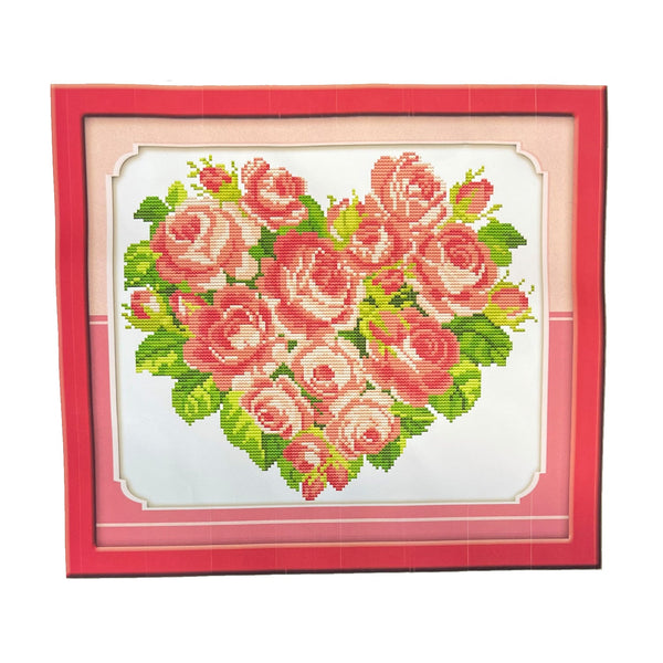 Poppy Crafts Cross-Stitch Kit 39 - Rose Heart - Pink