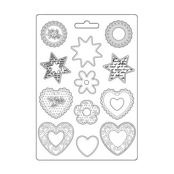 Stamperia Soft Maxi Mould A4 - Blue Land - Starts And Hearts