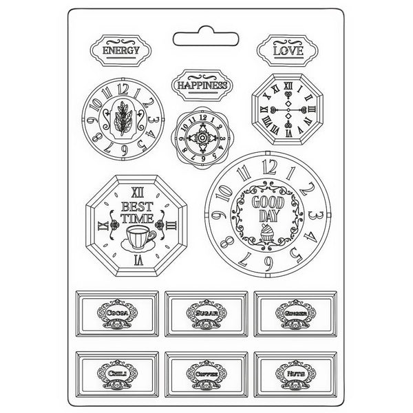 Stamperia Soft Maxi Mould A4 - Coffee And Chocolate - Clocks