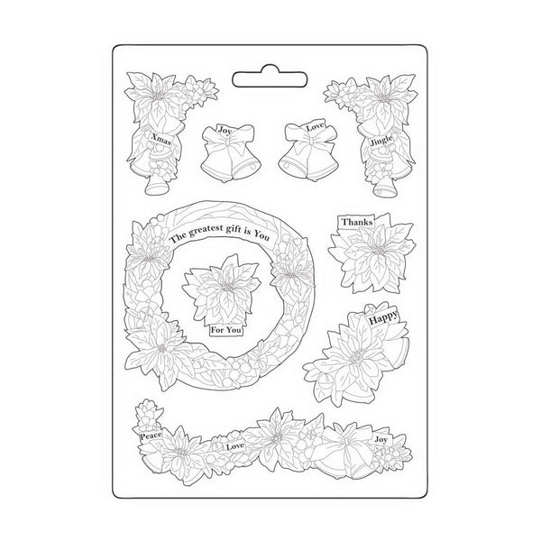 Stamperia Soft Maxi Mould A5 - Poinsettia And Garlands