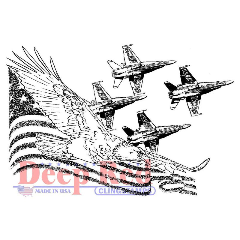Deep Red Cling Stamp 3.2in x 2.1in - Soaring Eagle With Angels