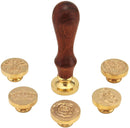 Poppy Crafts Wax Seal Stamp Set Brass Head 6pcs, Wooden Handle