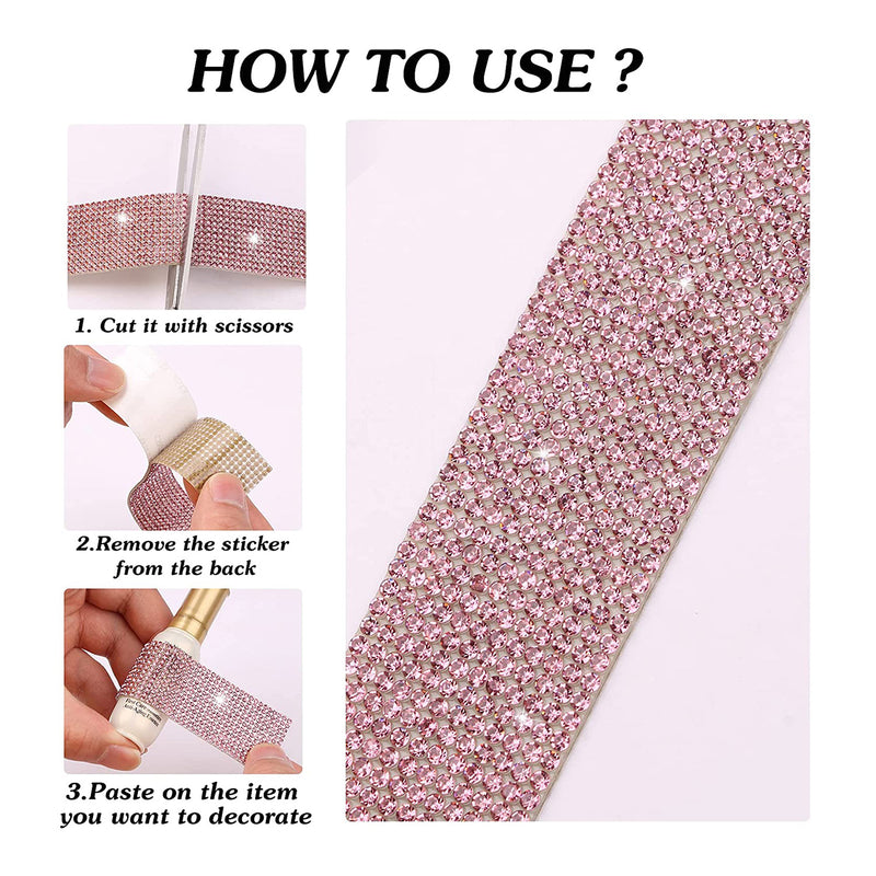 Poppy Crafts Self-adhesive Diamond Rhinestone Ribbon - Pink 4 Pack*