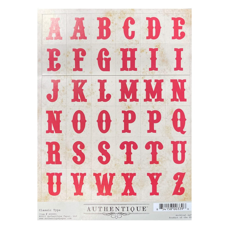 Authentique Alphabet 6'' x 8'' Stickers - Square Classic Type - Antique*