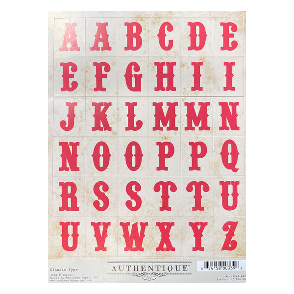 Authentique Alphabet 6'' x 8'' Stickers - Square Classic Type - Antique